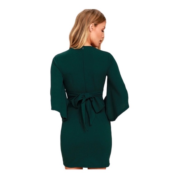 Lulus Glimpse of Glamour Forest Green Bell Sleeve Bodycon Mini Dress | Size S - Picture 3 of 15